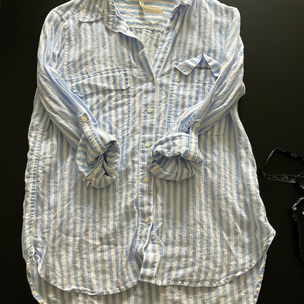 Aritzia Blue and White Striped Button Down Shirt